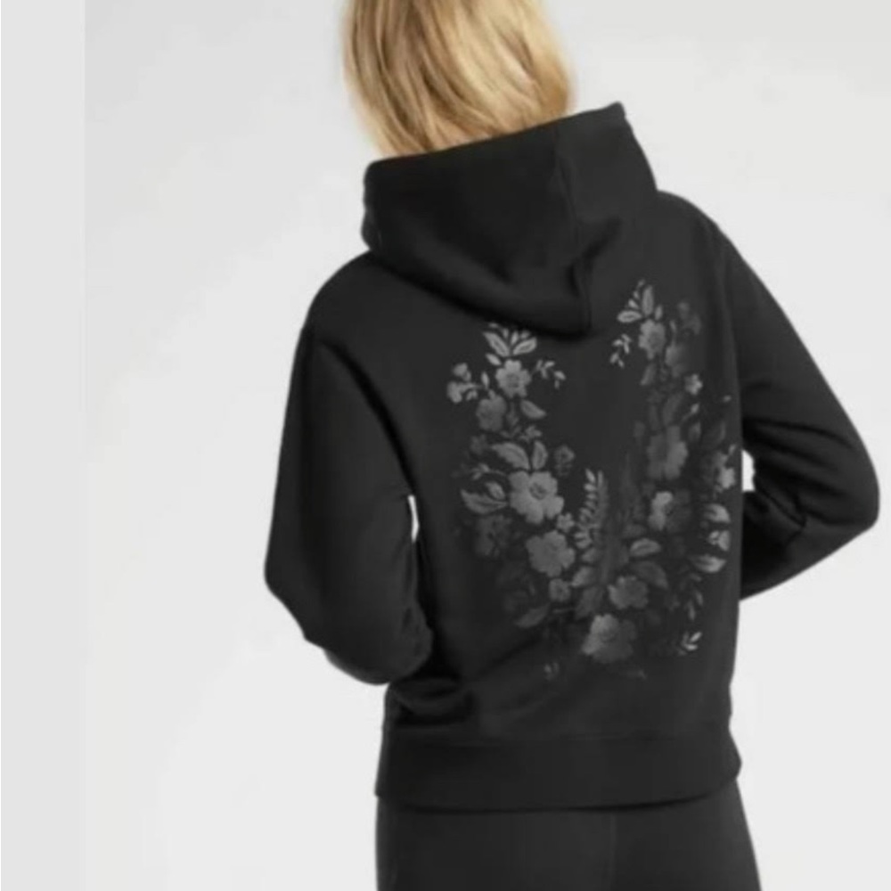 Athleta Marais Lace Floral Hoodie Sweatshirt Black Athleisure Womens M